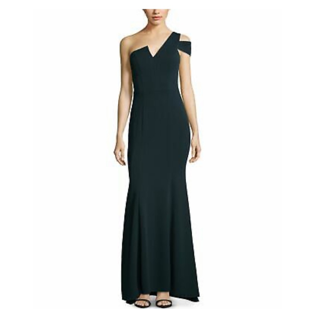 NWT Betsy & Adam one shoulder dress dark green.